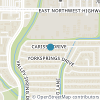 Map location of 10850 Carissa Drive, Dallas, TX 75218